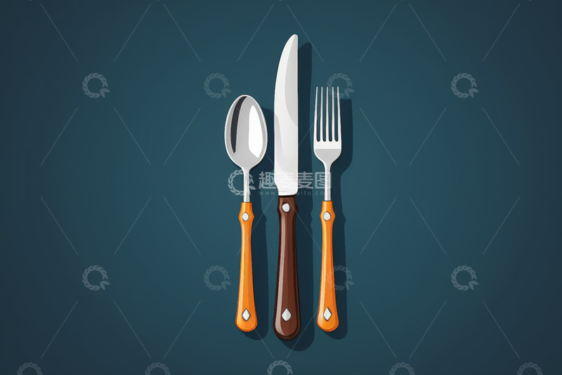 高清大图下载【趣麦麦图】餐具刀叉勺组合插画