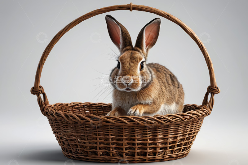 高清大图下载【趣麦麦图】篮子中的可爱兔子
