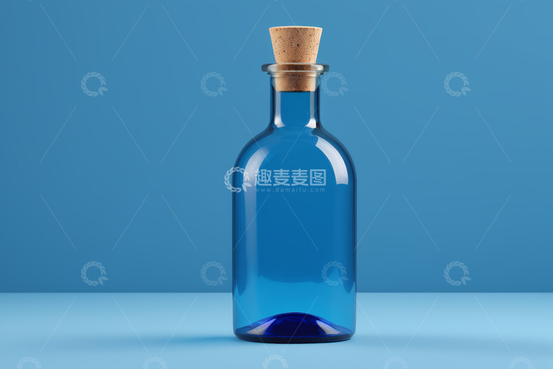 高清大图下载【趣麦麦图】蓝色玻璃瓶配软木塞静物