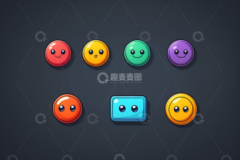 高清大图下载【趣麦麦图】彩色卡通表情按钮设计素材