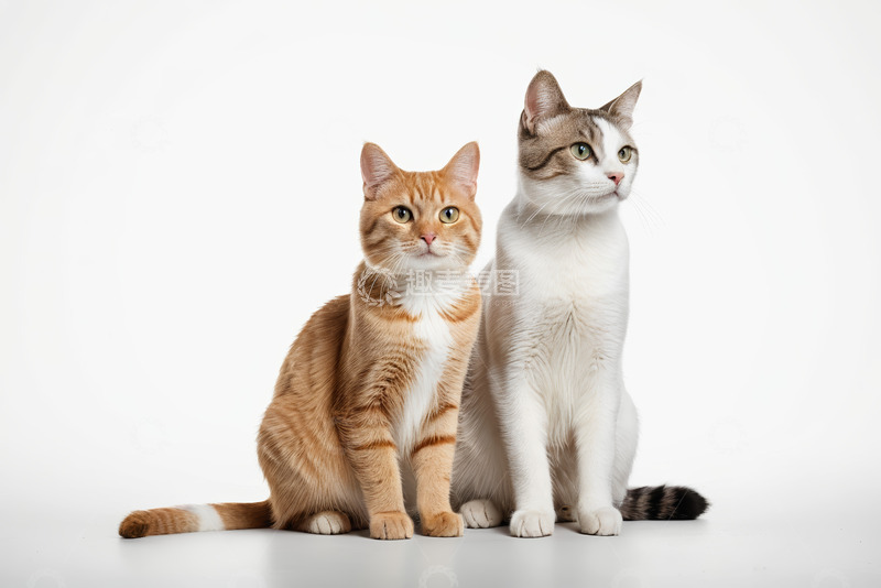 高清大图下载【趣麦麦图】两只猫咪并排坐
