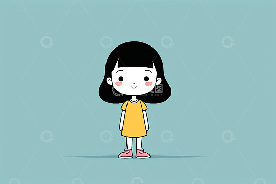 站立的卡通小女孩插画