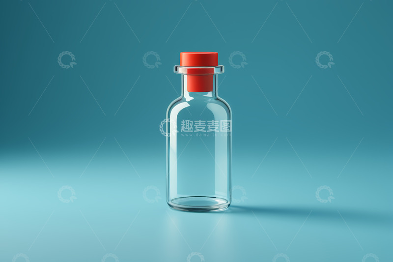 高清大图下载【趣麦麦图】蓝色背景下的透明玻璃瓶