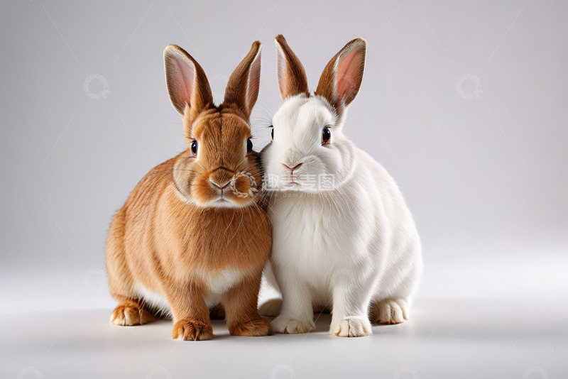 高清大图下载【趣麦麦图】两只相依的宠物兔子特写