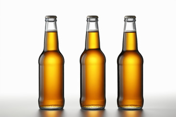 三瓶啤酒摆放在白色背景上