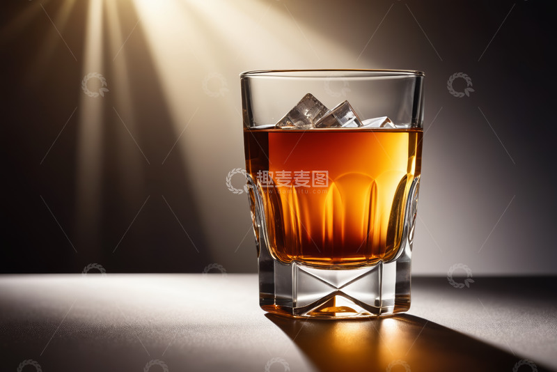 高清大图下载【趣麦麦图】装在玻璃杯中的加冰威士忌