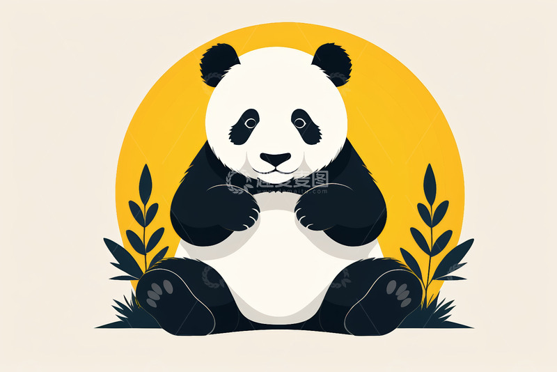 高清大图下载【趣麦麦图】卡通熊猫坐姿插画
