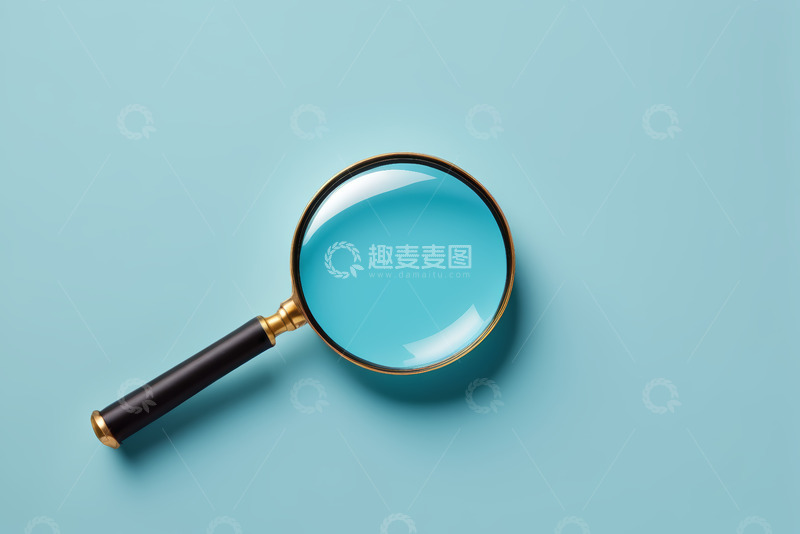 高清大图下载【趣麦麦图】蓝色背景上的放大镜素材