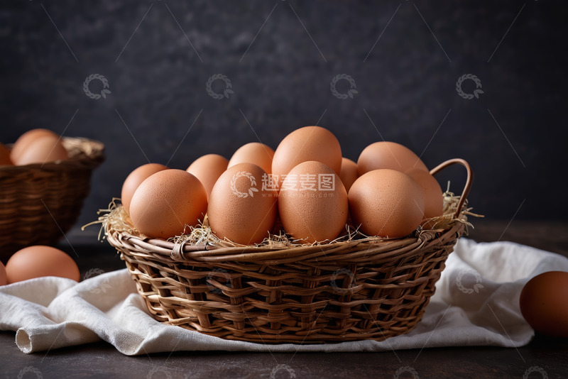 高清大图下载【趣麦麦图】装在篮子里的新鲜鸡蛋