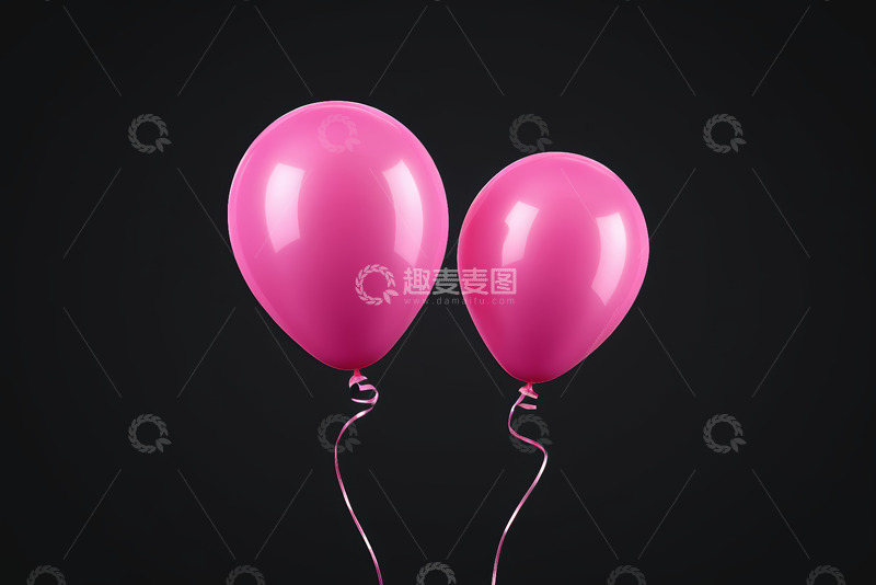 高清大图下载【趣麦麦图】黑色背景下的粉色气球