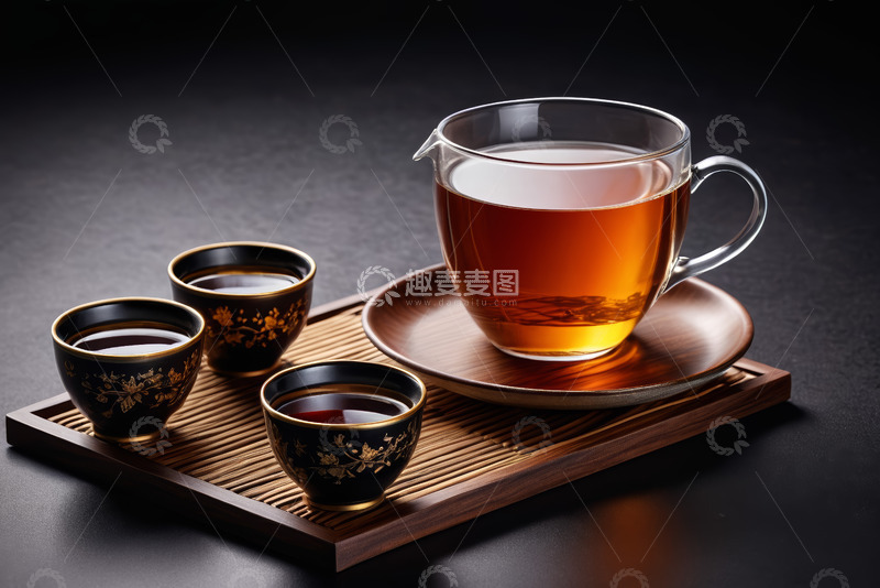 高清大图下载【趣麦麦图】玻璃茶壶配中式茶杯茶具组合