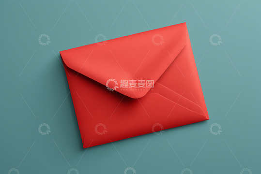 蓝色背景上的红色信封