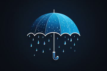 蓝色雨伞雨滴插画素材