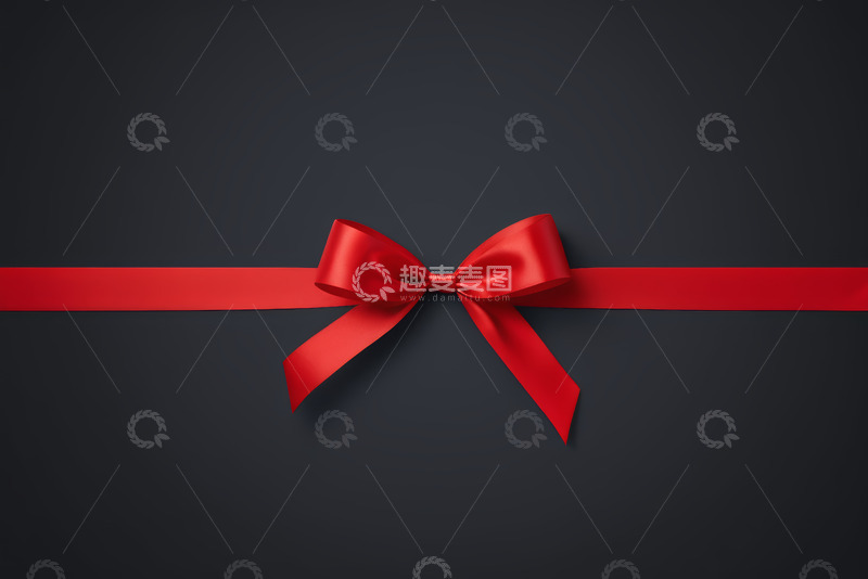 高清大图下载【趣麦麦图】黑色背景上的红色蝴蝶结丝带