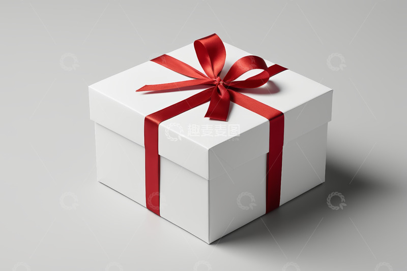 高清大图下载【趣麦麦图】白色礼盒配红色丝带特写