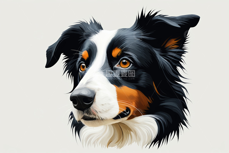 高清大图下载【趣麦麦图】黑白棕三色牧羊犬头部特写