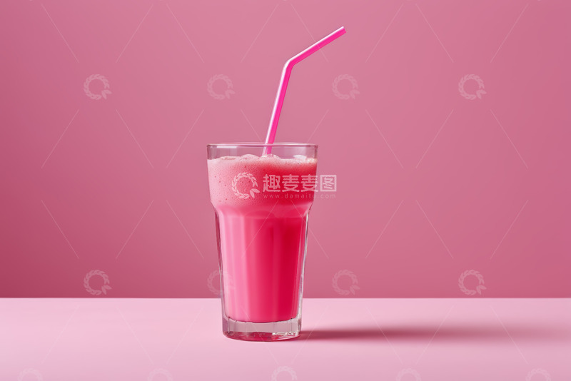 高清大图下载【趣麦麦图】粉色背景玻璃杯中粉色饮料