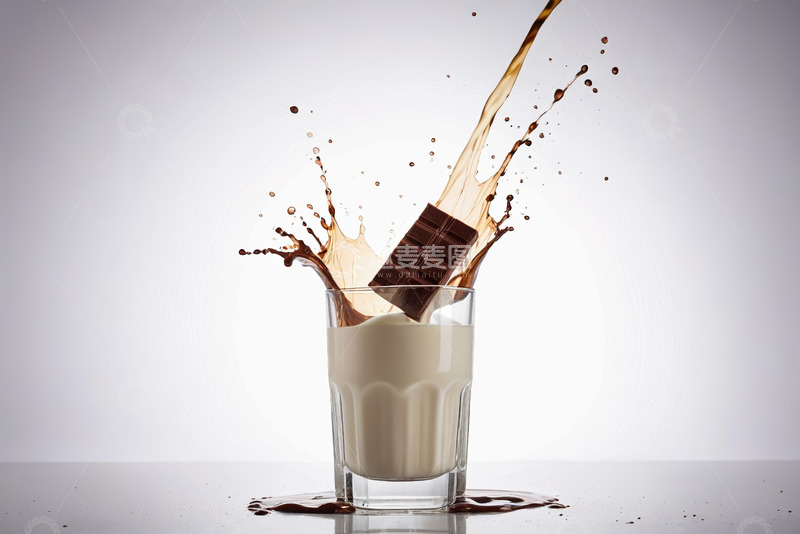 高清大图下载【趣麦麦图】巧克力块落入牛奶杯瞬间