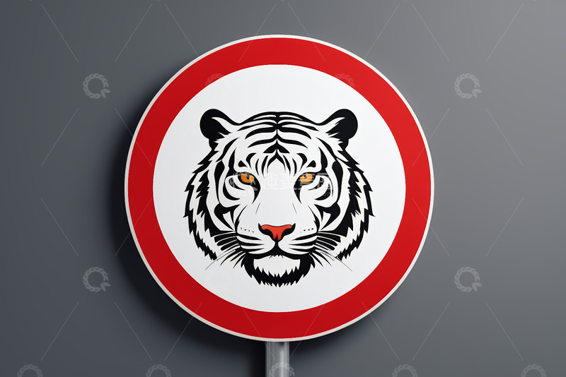 高清大图下载【趣麦麦图】圆形警示标识上的老虎头像