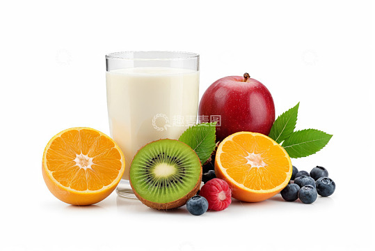 牛奶搭配多种新鲜水果