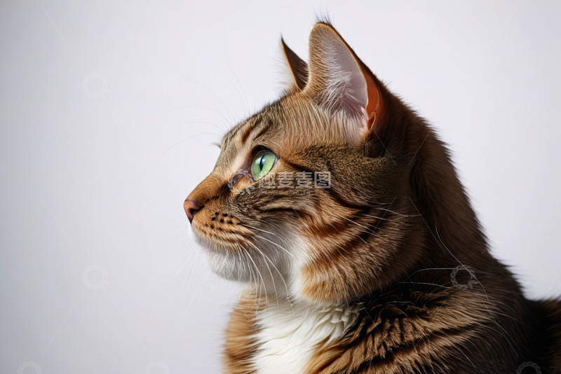 高清大图下载【趣麦麦图】侧脸特写的棕色条纹猫