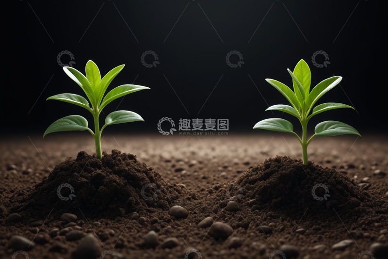 高清大图下载【趣麦麦图】土壤中生长的绿色幼苗