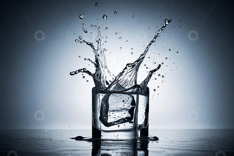 高清大图下载【趣麦麦图】冰块入水瞬间水花飞溅