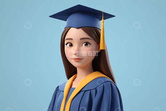 戴学士帽的卡通女生形象