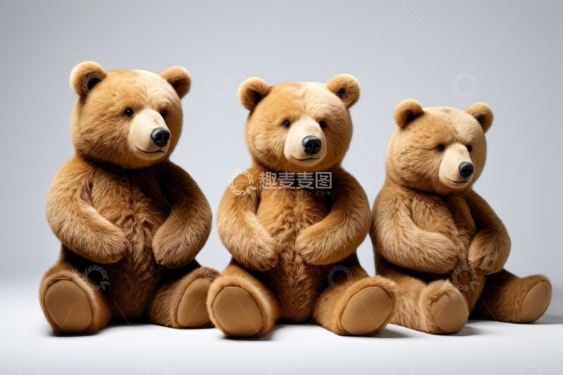 高清大图下载【趣麦麦图】三只棕色毛绒小熊摆件