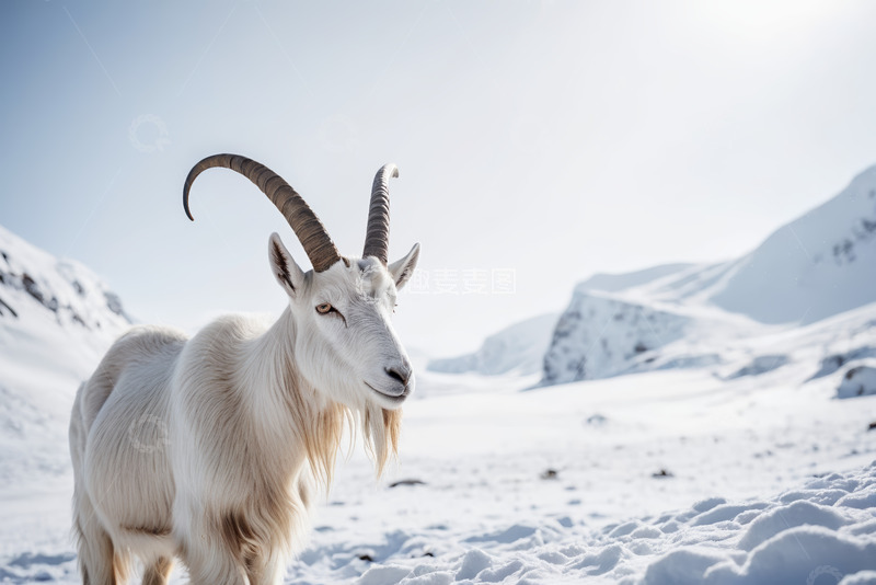 高清大图下载【趣麦麦图】雪山上的山羊特写
