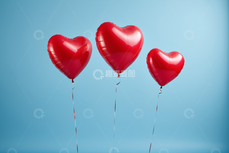 高清大图下载【趣麦麦图】蓝色背景红色心形气球素材