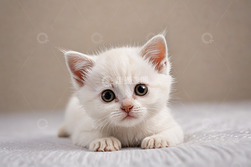 高清大图下载【趣麦麦图】白色小猫趴卧场景