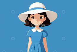 戴帽蓝衣女孩动画形象