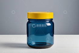 蓝色玻璃瓶配黄色瓶盖静物