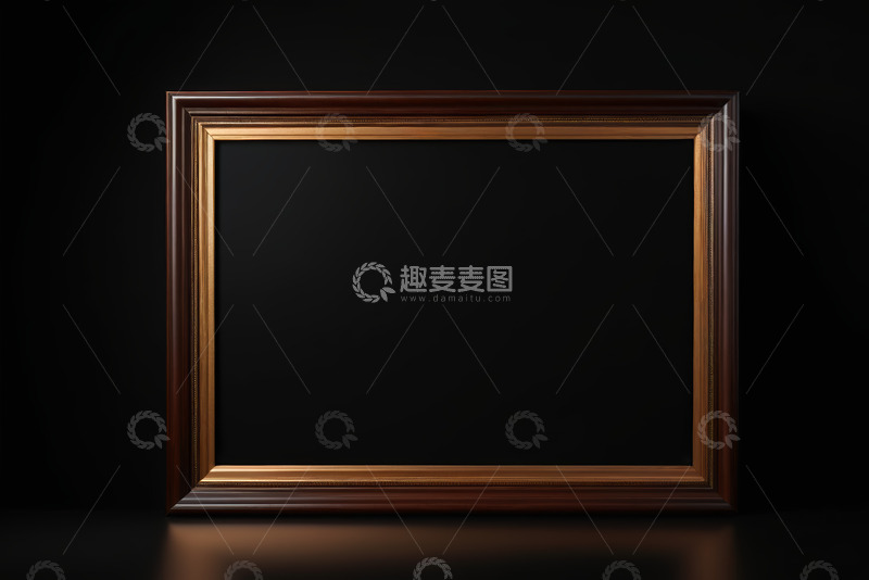 高清大图下载【趣麦麦图】深色背景下的木质装饰画框