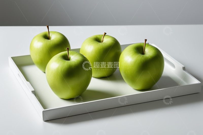 高清大图下载【趣麦麦图】白色托盘上的青苹果
