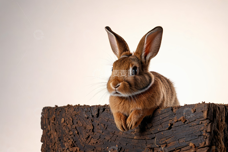 高清大图下载【趣麦麦图】棕色兔子趴在木头上