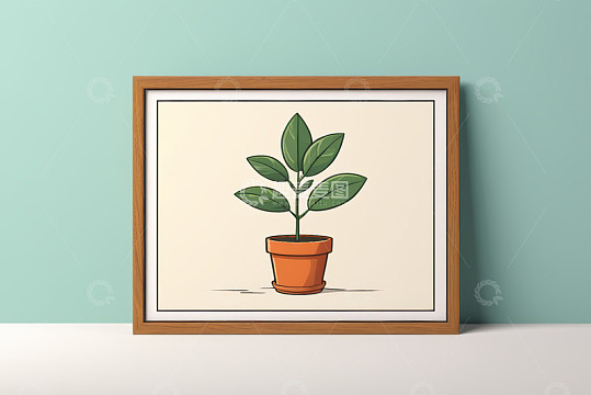 画框内的盆栽植物插画