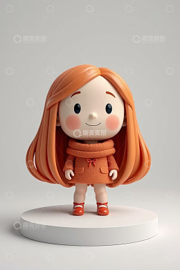 橙色长发卡通女孩3D形象