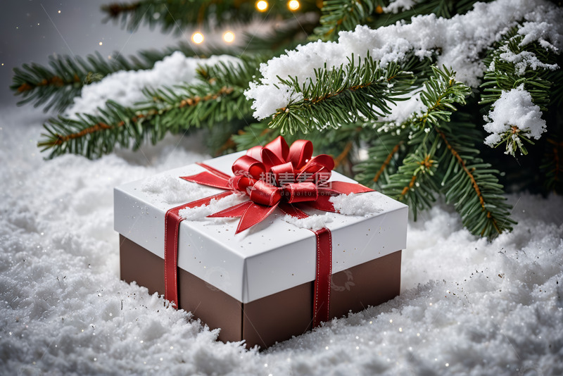 高清大图下载【趣麦麦图】圣诞树下带雪的礼物盒