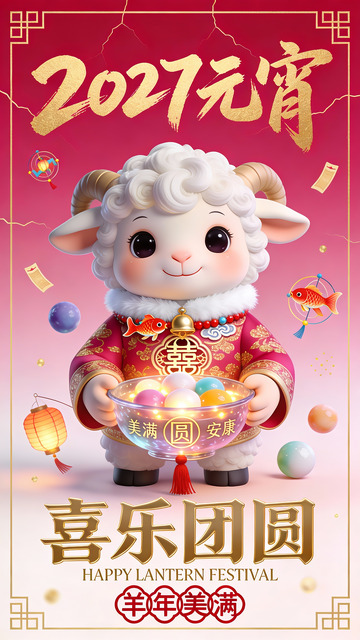 2027 羊年元宵喜乐团圆贺图