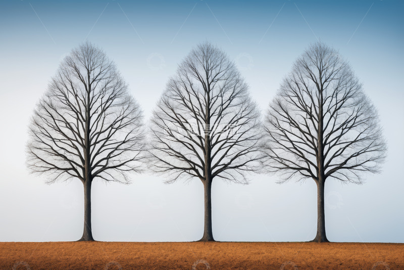 高清大图下载【趣麦麦图】三棵无叶树木的户外景象