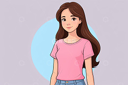穿粉色上衣的卡通女孩形象
