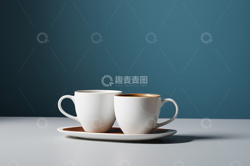 高清大图下载【趣麦麦图】两杯咖啡置于托盘上