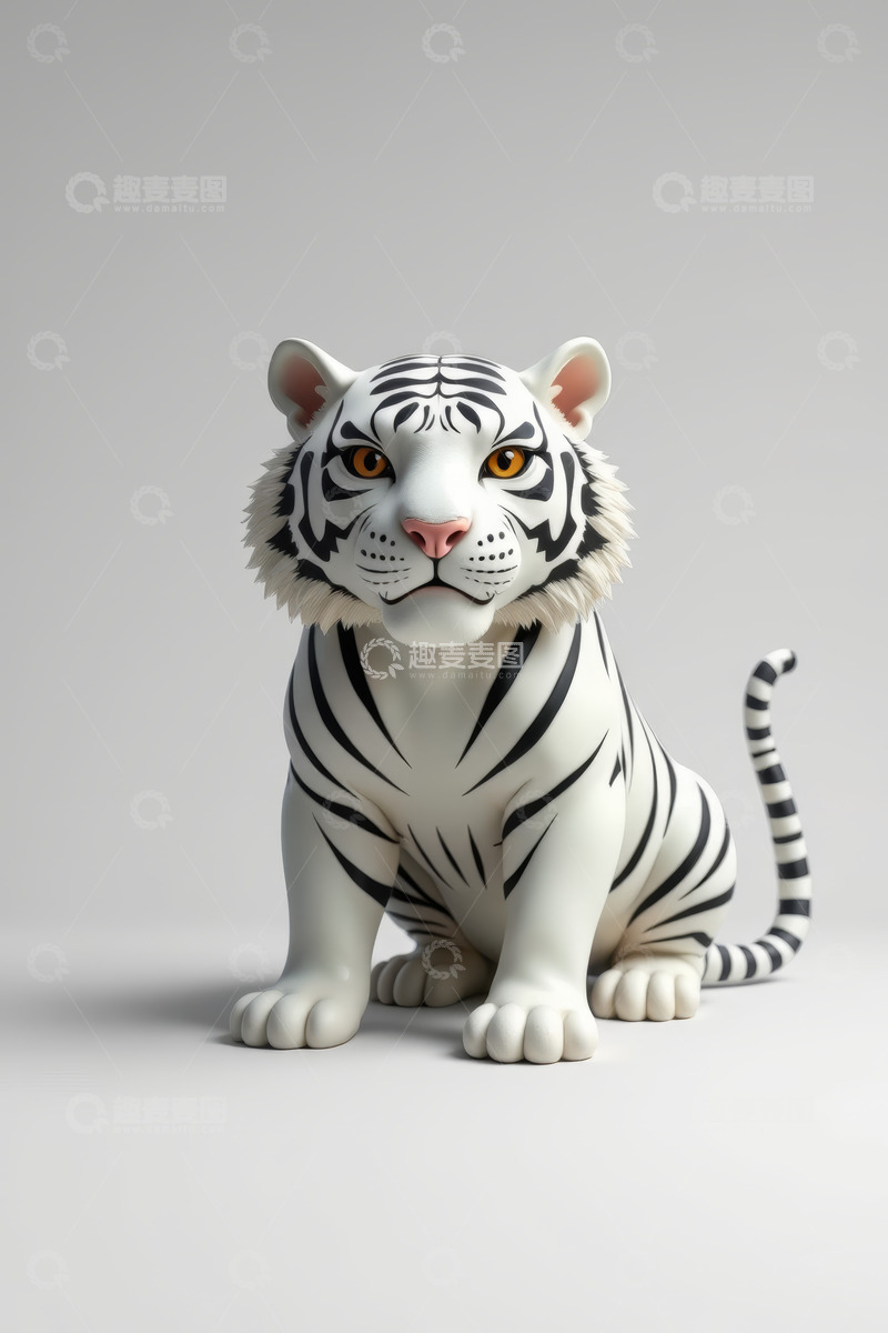 高清大图下载【趣麦麦图】白色老虎模型正视图