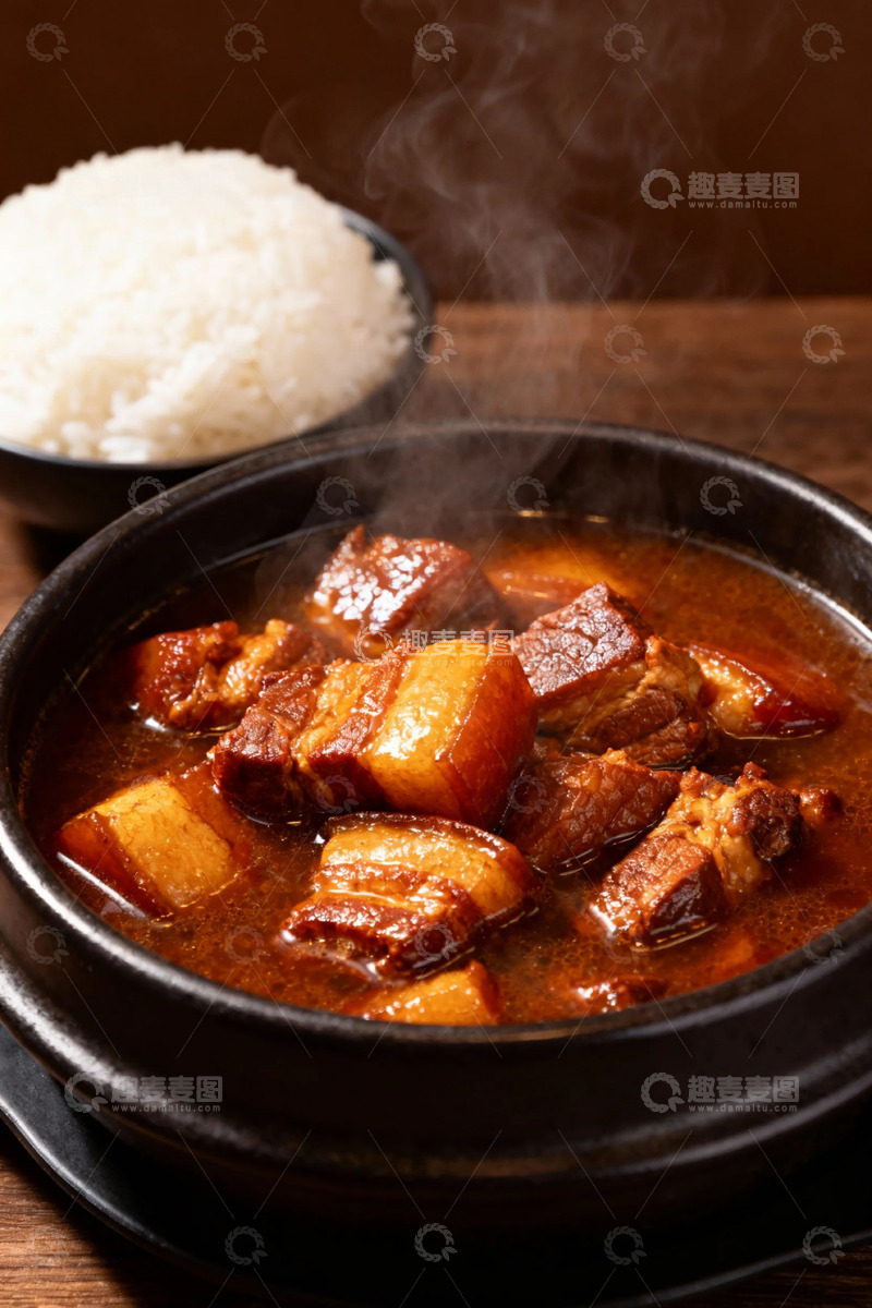 高清大图下载【趣麦麦图】红烧肉配米饭美食摄影