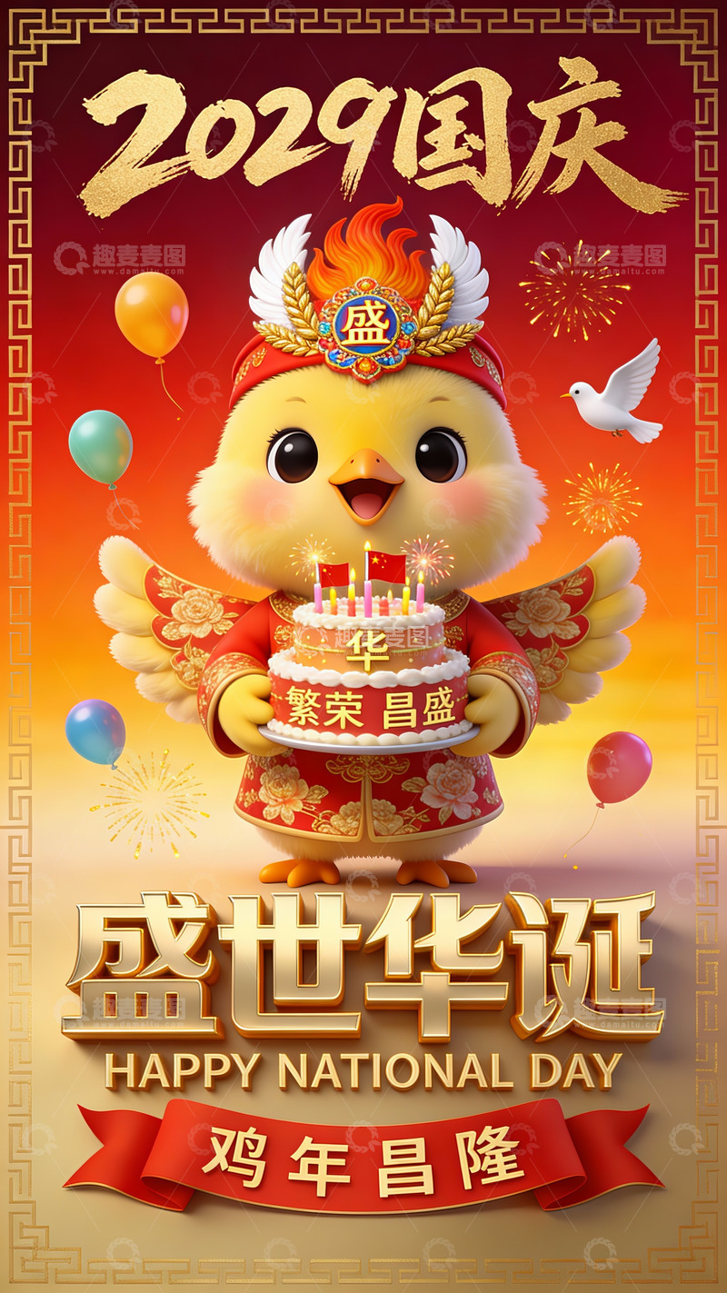 高清大图下载【趣麦麦图】2029 鸡年国庆盛世华诞贺图