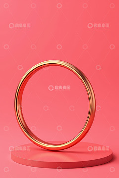 粉色背景上的金色圆环展示