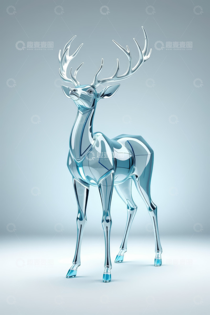 高清大图下载【趣麦麦图】透明质感立体鹿设计素材