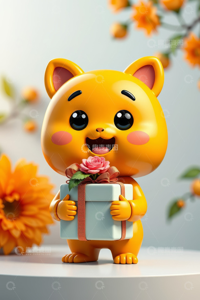 卡通小猫手持礼物